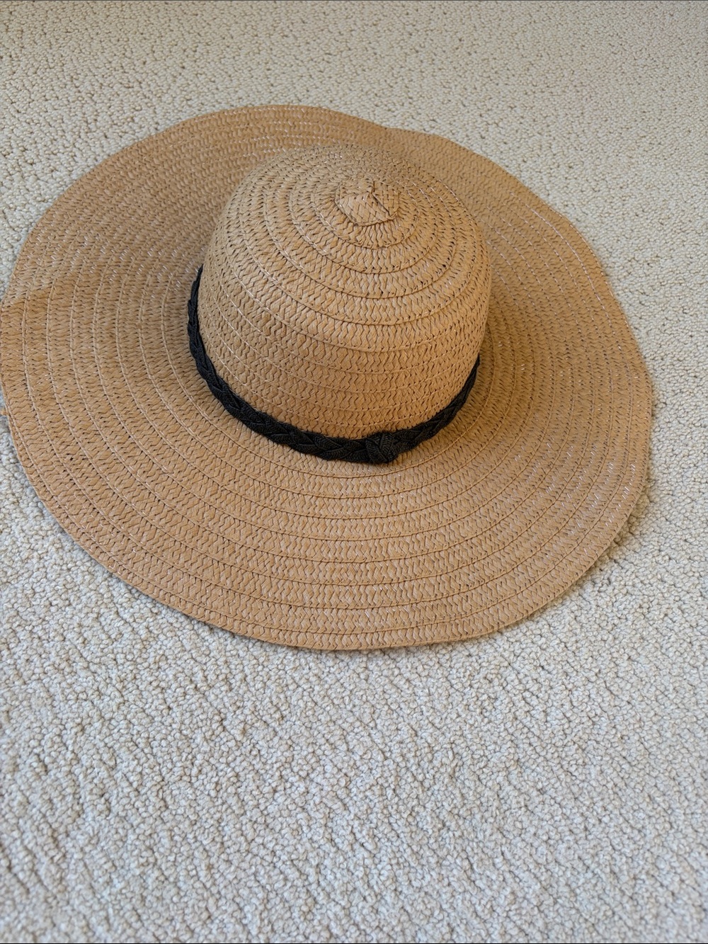 Wide Brim Straw Sun Hat with Black Braid - Women Accessories